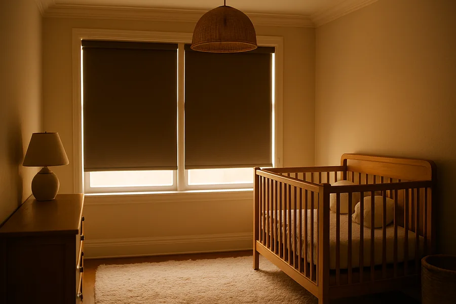 Blackout shades darkening a nursery for better sleep